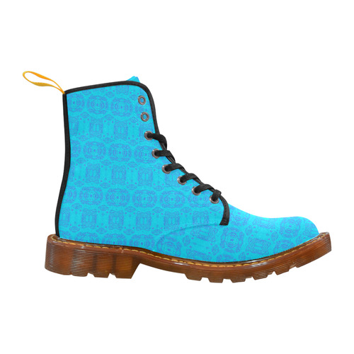 Abstract Blue and Turquoise Damask Pattern Martin Boots For Women Model 1203H