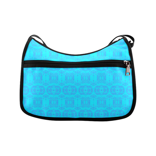 Abstract Blue and Turquoise Damask Crossbody Bags (Model 1616)