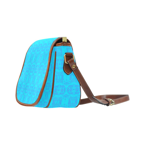 Abstract Blue and Turquoise Damask Saddle Bag/Large (Model 1649)