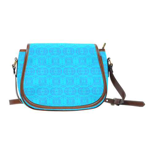 Abstract Blue and Turquoise Damask Saddle Bag/Large (Model 1649)