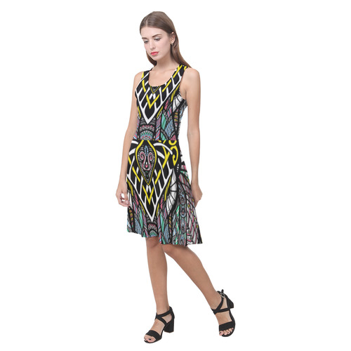 Indian Elephant Colorful Abstract Pattern Atalanta Casual Sundress(Model D04)