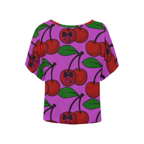 cherry n bow Women's Batwing-Sleeved Blouse T shirt (Model T44)