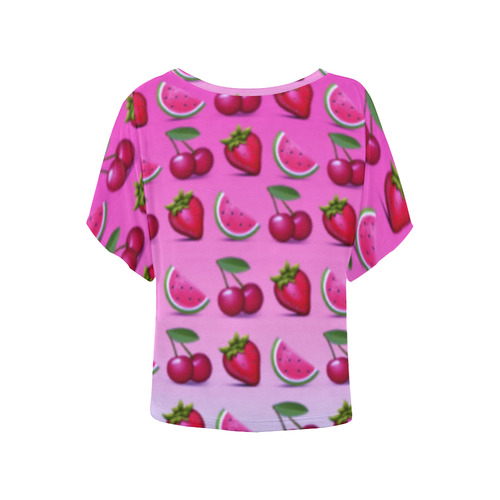cherries watermelons strawberries Women's Batwing-Sleeved Blouse T shirt (Model T44)