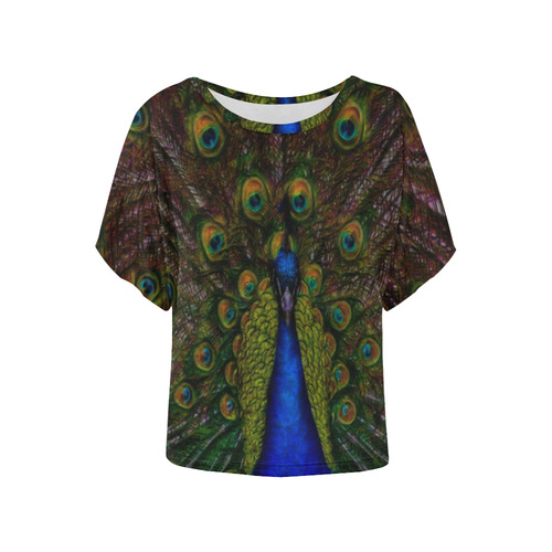 Awesome Peacock Women's Batwing-Sleeved Blouse T shirt (Model T44)