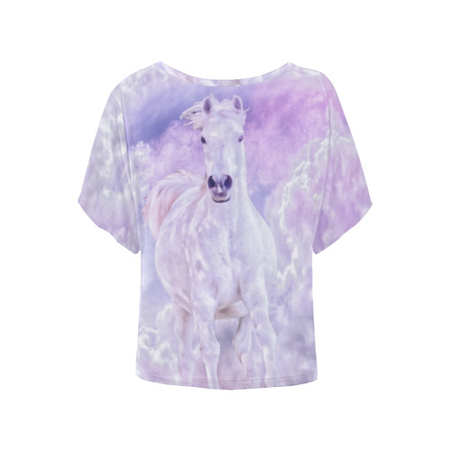 Girly Romantic Horse Of Clouds Women's Batwing-Sleeved Blouse T shirt (Model T44)