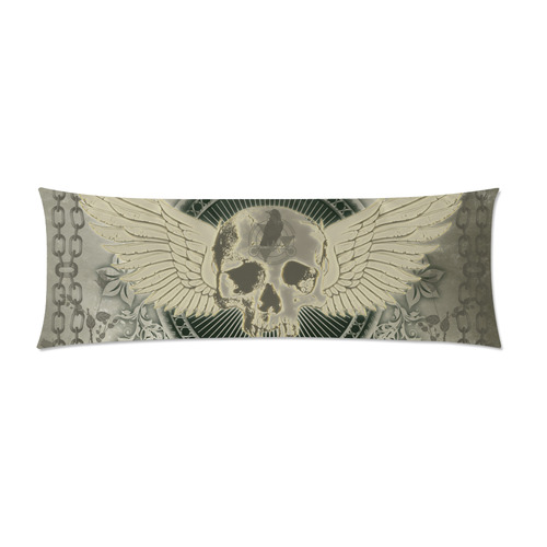 Skull with wings and roses on vintage background Custom Zippered Pillow Case 21"x60"(Two Sides)