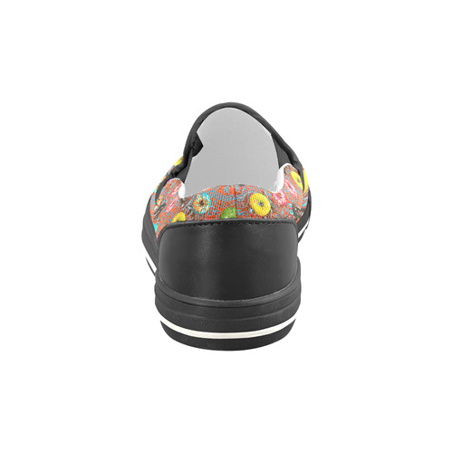 Colorful Yummy Donuts Hearts Ornaments Pattern Women's Slip-on Canvas Shoes/Large Size (Model 019)