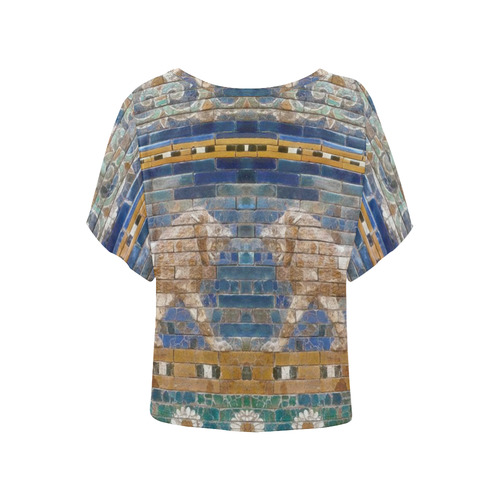 Two Lions And Daisis Mosaic Women's Batwing-Sleeved Blouse T shirt (Model T44)