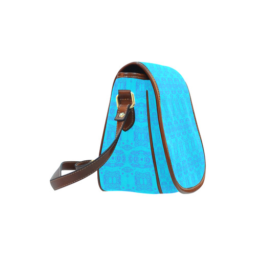 Abstract Blue and Turquoise Damask Saddle Bag/Large (Model 1649)