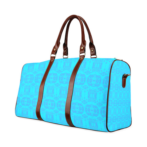 Abstract Blue and Turquoise Damask Waterproof Travel Bag/Large (Model 1639)