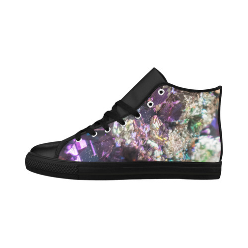 Purple green and blue crystal stone texture Aquila High Top Microfiber Leather Men's Shoes (Model 032)