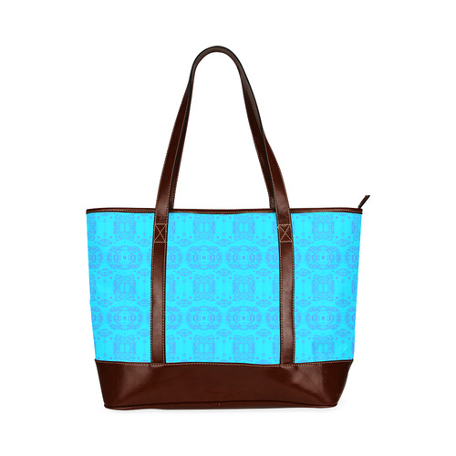 Blue and Turquoise Abstract Damask Pattern Tote Handbag (Model 1642)