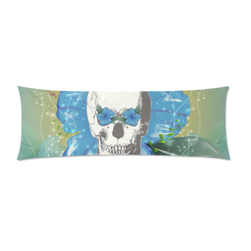 Funny skull with blue flowers Custom Zippered Pillow Case 21"x60"(Two Sides)