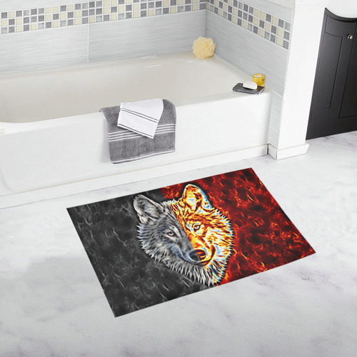 A Graceful WOLF Looks Into Your Eyes Two-colored Bath Rug 20''x 32''