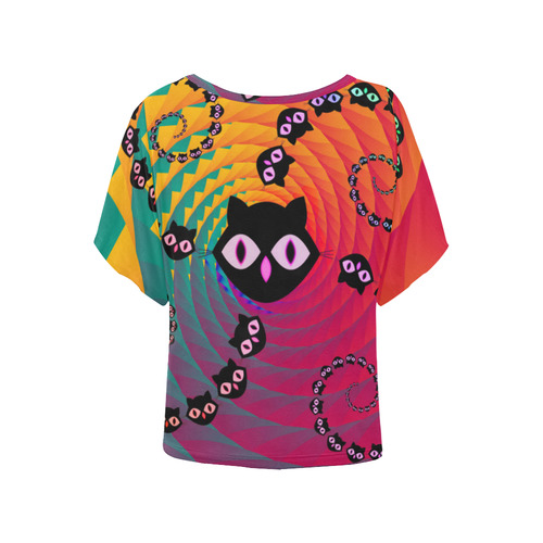 Rainbow Spiral Cats Women's Batwing-Sleeved Blouse T shirt (Model T44)