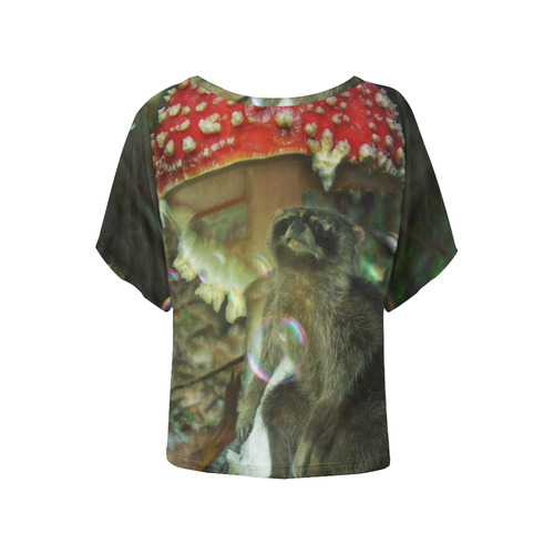 Raccoon in Wonderland Waiting For Alice Women's Batwing-Sleeved Blouse T shirt (Model T44)