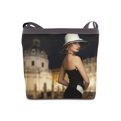 Elegant Beautiful Woman White Hat Black Dress Crossbody Bags (Model 1613)