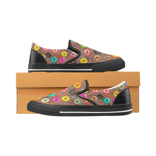 Colorful Yummy Donuts Hearts Ornaments Pattern Women's Slip-on Canvas Shoes/Large Size (Model 019)
