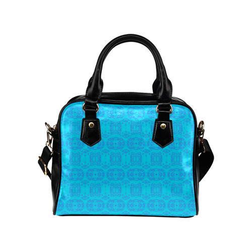 Blue and Turquoise Abstract Damask Pattern Shoulder Handbag (Model 1634)