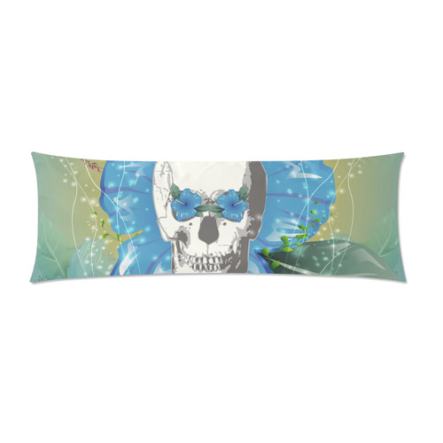 Funny skull with blue flowers Custom Zippered Pillow Case 21"x60"(Two Sides)