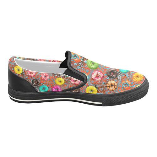 Colorful Yummy Donuts Hearts Ornaments Pattern Women's Slip-on Canvas Shoes/Large Size (Model 019)