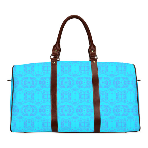 Abstract Blue and Turquoise Damask Waterproof Travel Bag/Large (Model 1639)