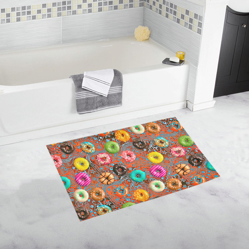 Colorful Yummy Donuts Hearts Ornaments Pattern Bath Rug 20''x 32''