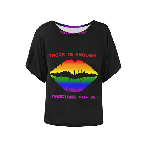 Gay Pride Rainbow Kiss Women's Batwing-Sleeved Blouse T shirt (Model T44)