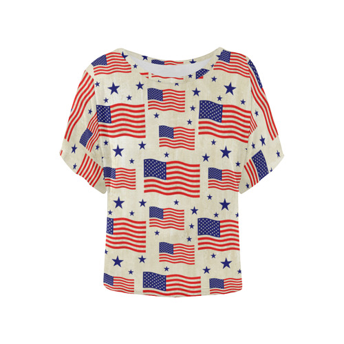 Flag Of The USA grungy style Pattern Women's Batwing-Sleeved Blouse T shirt (Model T44)