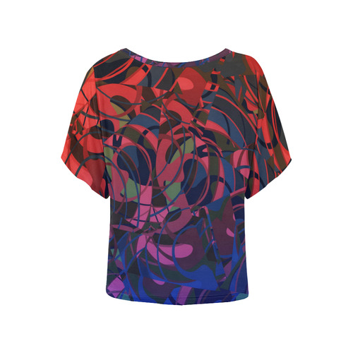 Hot Summer Nights Abstract - Blue and Deep Red Women's Batwing-Sleeved Blouse T shirt (Model T44)