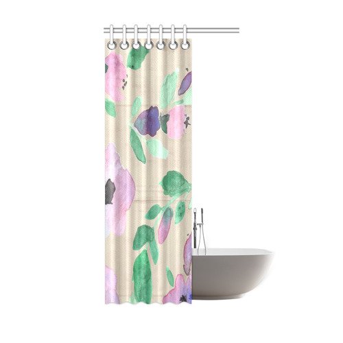 Green Pink Purple Watercolor Floral Rustic Shower Curtain 36"x72"