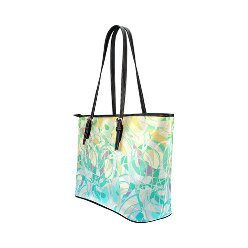 Summer Beach Days Abstract - Yellow, Blue, Teal Leather Tote Bag/Large (Model 1651)