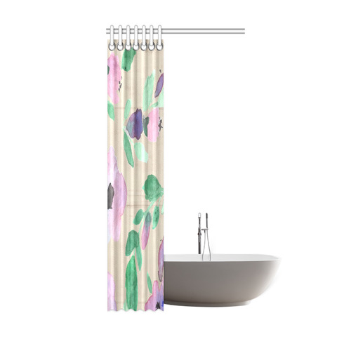 Green Pink Purple Watercolor Floral Rustic Shower Curtain 36"x72"