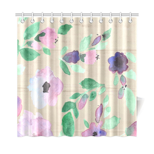 Green Pink Purple Watercolor Floral Rustic Shower Curtain 72"x72"