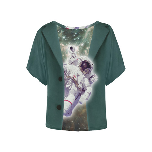 Astronaut looks out of a jacket Women's Batwing-Sleeved Blouse T shirt (Model T44)