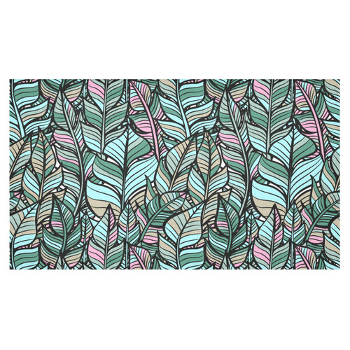 Boho Feathers Green Aqua Pink Cotton Linen Tablecloth 60"x 104"