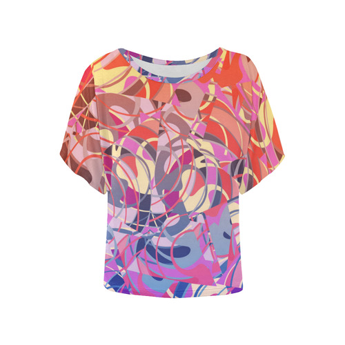 Summer Sunset Abstract - Blue, Teal, Orange ,Gold Women's Batwing-Sleeved Blouse T shirt (Model T44)