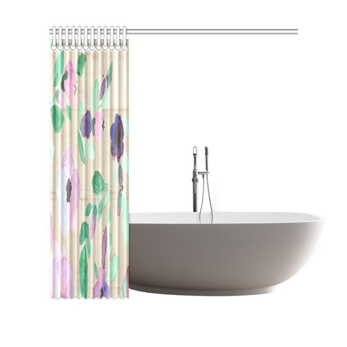 Green Pink Purple Watercolor Floral Rustic Shower Curtain 69"x70"