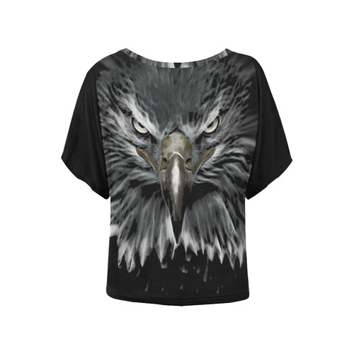 Strong EAGLE Face black Women's Batwing-Sleeved Blouse T shirt (Model T44)