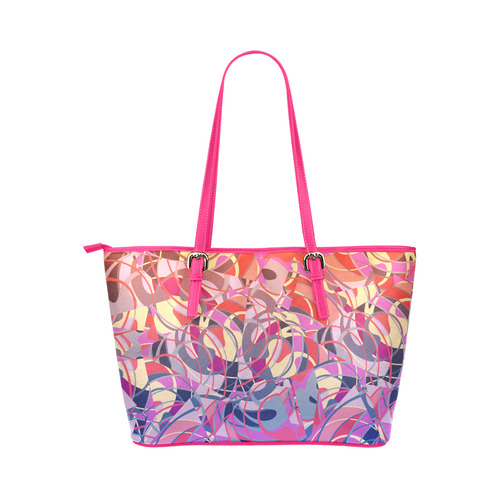 Summer Sunset Abstract - Blue,Purple,Orange ,Gold Leather Tote Bag/Large (Model 1651)