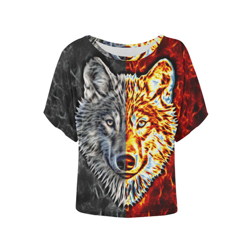 A Graceful WOLF Looks Into Your Eyes Two-colored Women's Batwing-Sleeved Blouse T shirt (Model T44)