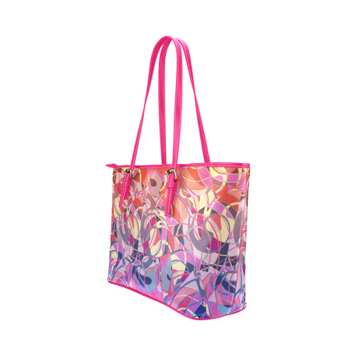 Summer Sunset Abstract - Blue,Purple,Orange ,Gold Leather Tote Bag/Large (Model 1651)