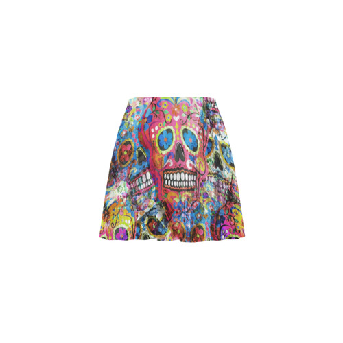 Colorfully Flower Power Skull Grunge Pattern Mini Skating Skirt (Model D36)