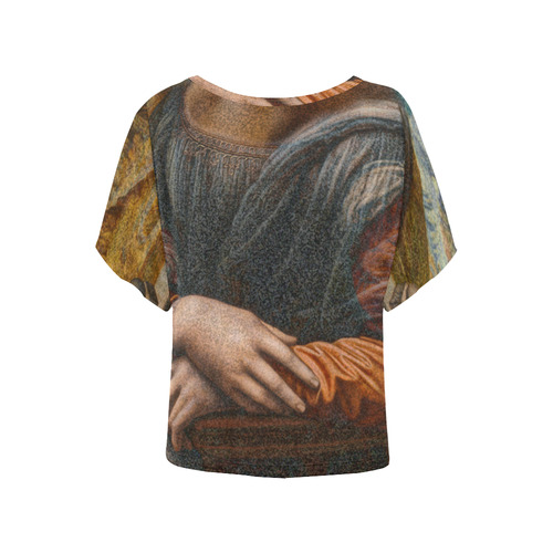 Funny Art BULLDOG MONA LISA Women's Batwing-Sleeved Blouse T shirt (Model T44)