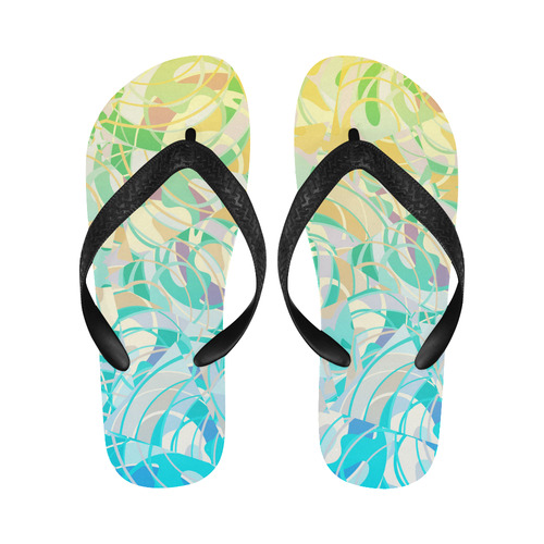 Summer Beach Days Abstract - Yellow, Blue, Teal Flip Flops for Men/Women (Model 040)