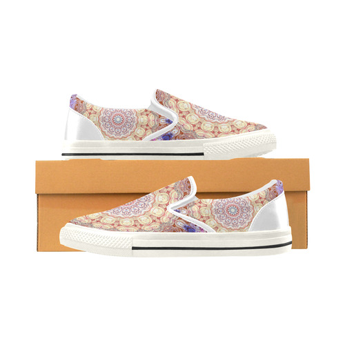 Watercolor Mandala Grunge - Magenta Blue Yellow Women's Slip-on Canvas Shoes/Large Size (Model 019)