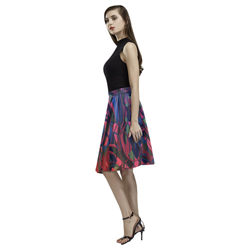 Hot and Cold Abstract - Blue and Deep Red Melete Pleated Midi Skirt (Model D15)