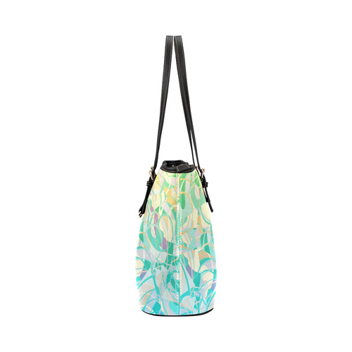 Summer Beach Days Abstract - Yellow, Blue, Teal Leather Tote Bag/Large (Model 1651)