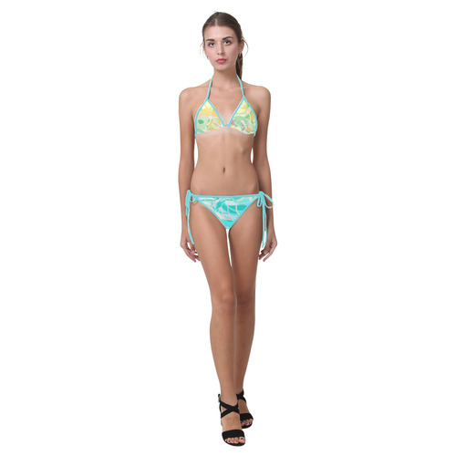 Summer Beach Days Abstract - Yellow, Blue, Teal Custom Bikini Swimsuit (Model S01)