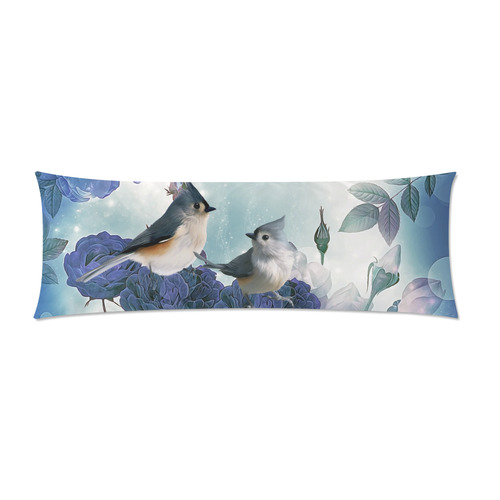 Cute birds with blue flowers Custom Zippered Pillow Case 21"x60"(Two Sides)